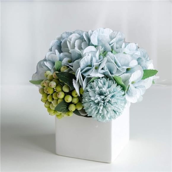 Fake Peony Flowers in Ceramic Vase,Faux Hydrangea Flower Arrangements for Home - Picture 1 of 5
